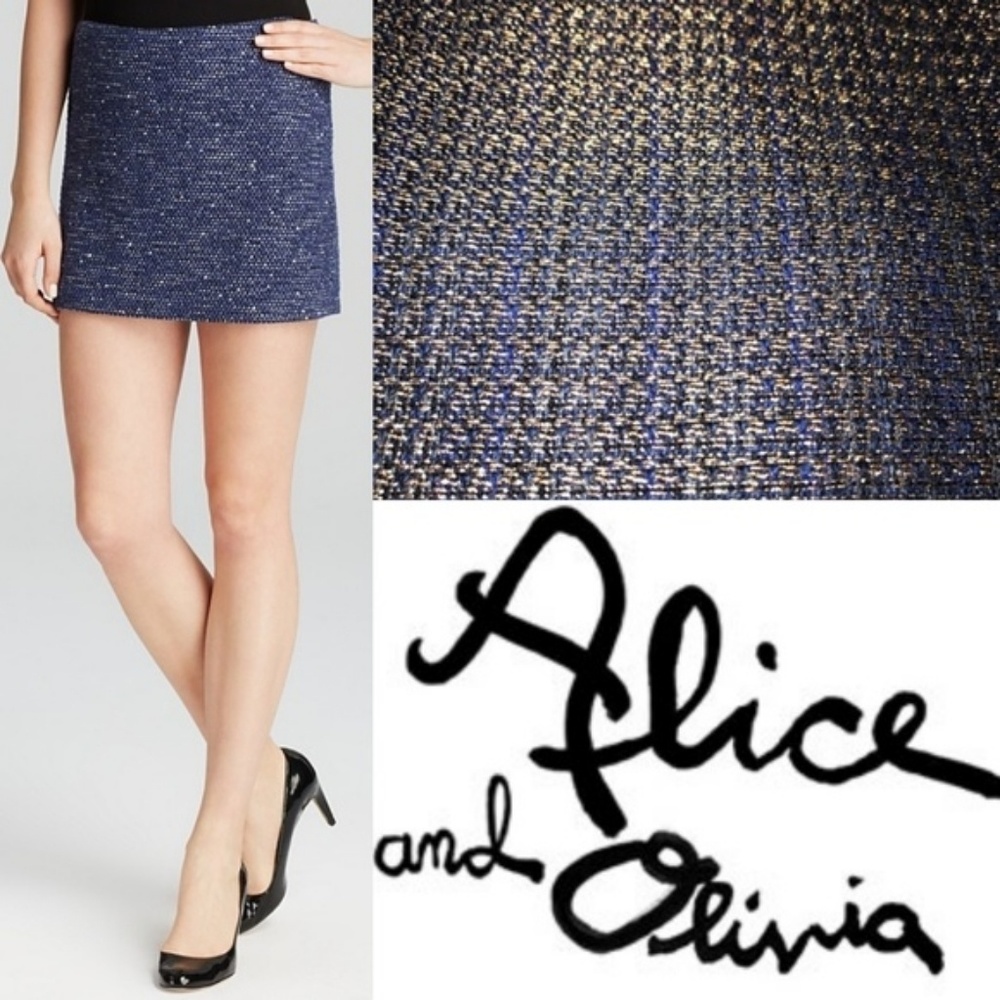Alice + Olivia denim navy and gold Elana skirt